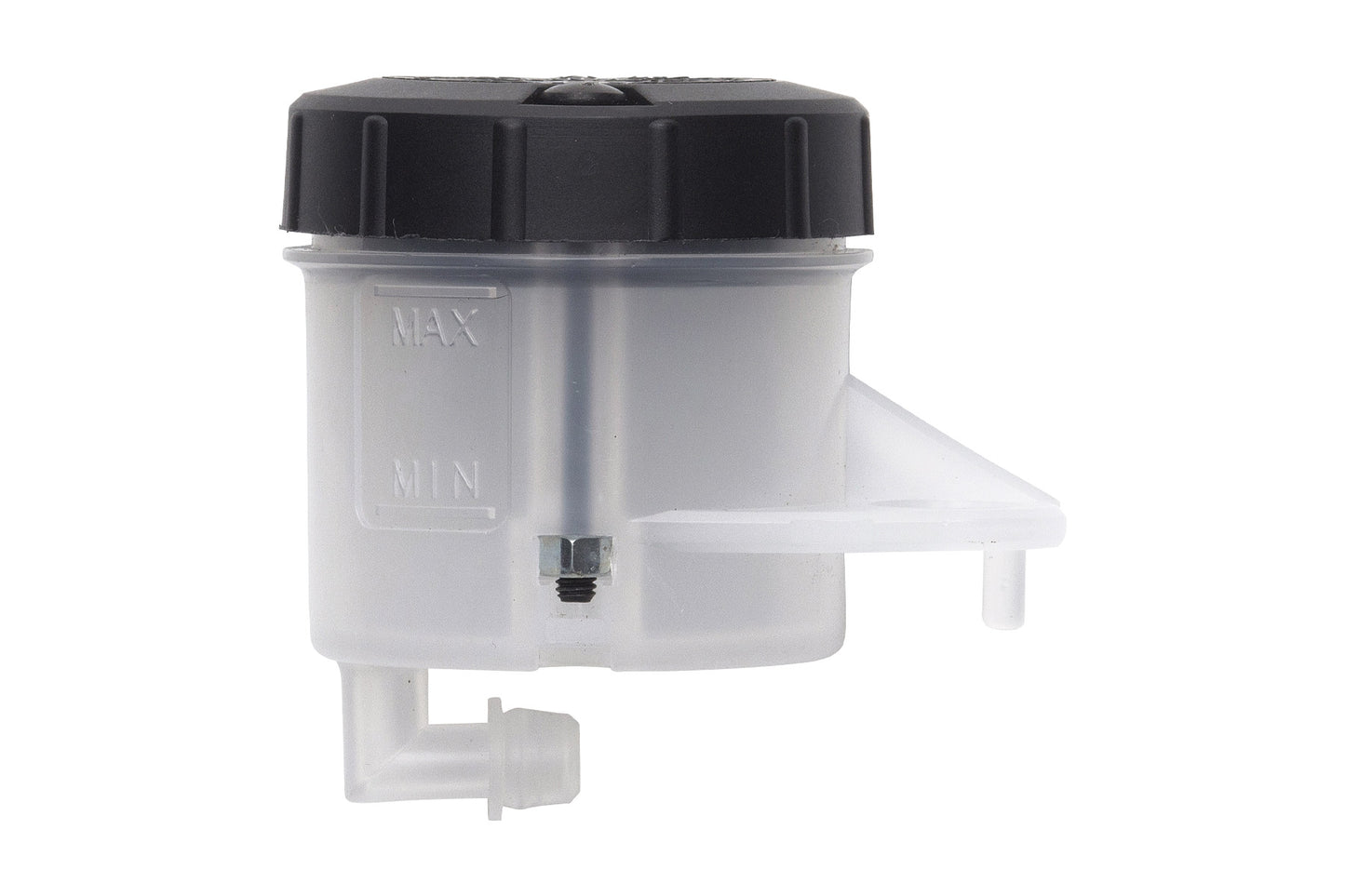 In stock Genuine Brembo Oil Tank, S50 Type, Large, White, with Downward Curved Outlet, Part Number 10.4446.61