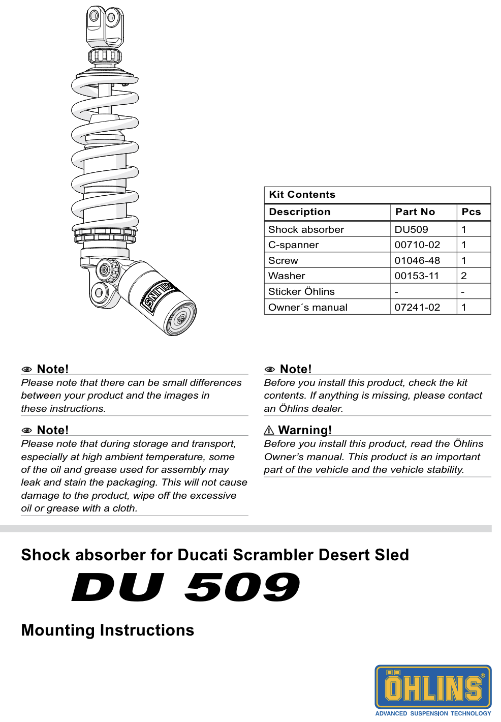 DU509 OHLINS Rear Suspension DUCATI SCRAMBLER DesertSled Ducati Scrambler Desert Sled