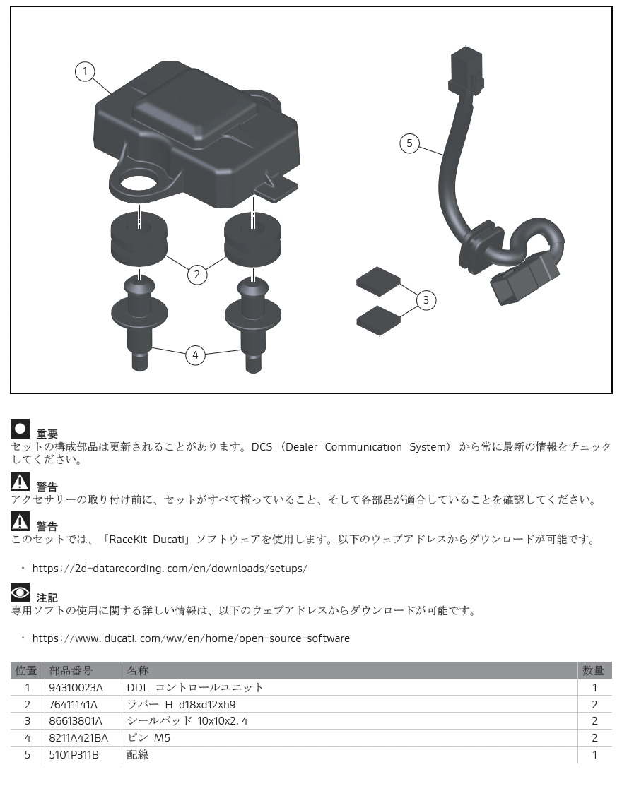 DUCATI 2025-2026 Panigale V4 StreetFighterV4 ドゥカティデータロガー DDL 96580313AA DP純正