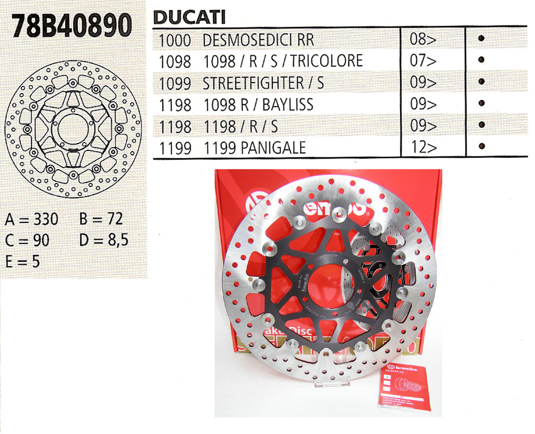 Italian stock Brembo SERIE ORO Serie Oro Floating brake disc rotor for DUCATI Panigale V4/1299/1199/S/R 330mm 78B40890 Ducati Panigale 2025