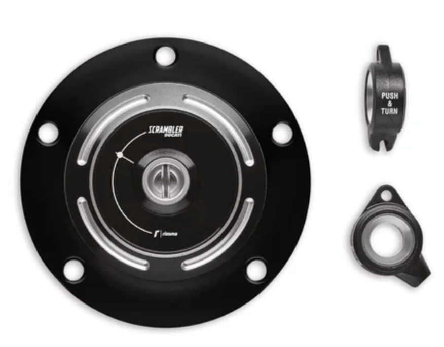 DUCATI Scrambler ビレットアルミニウム製 フィラープラグ ドゥカティ スクランブラー タンクキャップ シルバー 97780072AA/ブラック 97780072AB DP純正