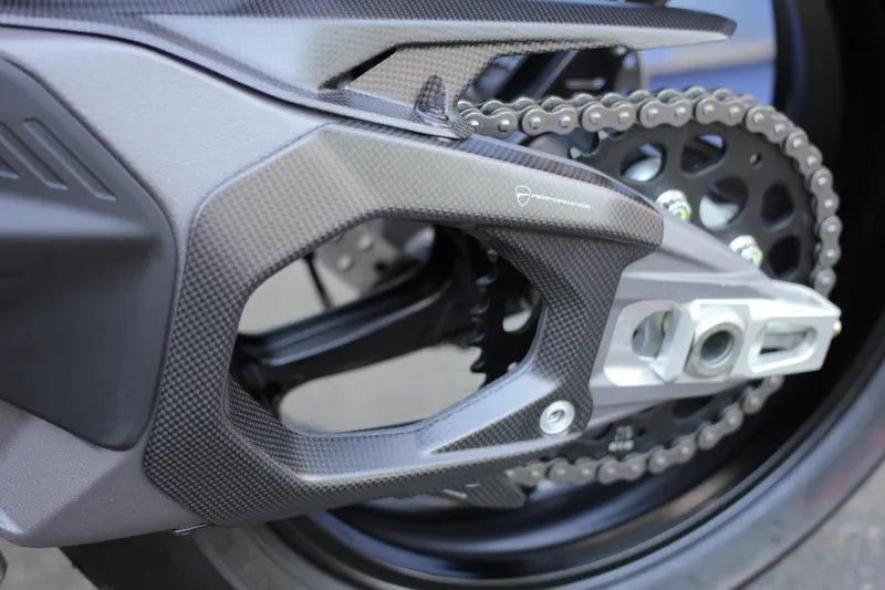 DUCATI 2025-2026 Panigale V4 Swingarm Carbon Fiber Protector (Part Number 96981811AA) for 2026 V4R, SFV4, and DP.
