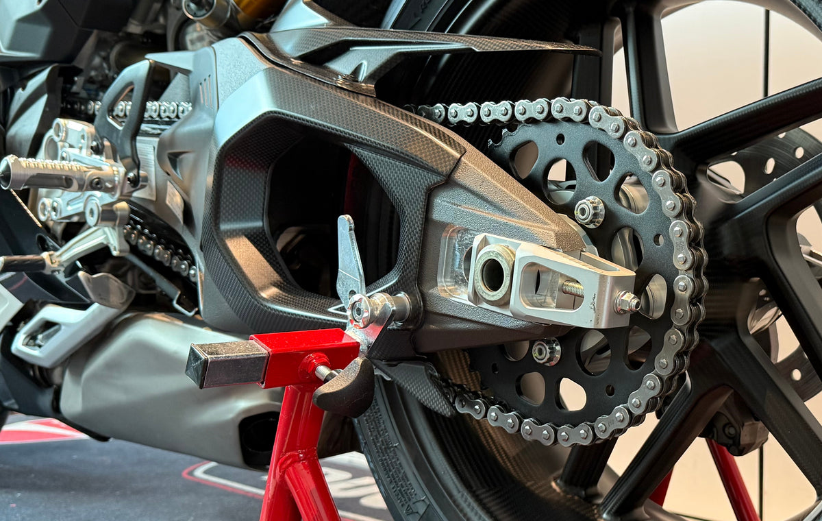 DUCATI 2025-2026 Panigale V4 Swingarm Carbon Fiber Protector (Part Number 96981811AA) for 2026 V4R, SFV4, and DP.