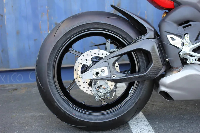 DUCATI 2025-2026 Panigale V4 Swingarm Carbon Fiber Protector (Part Number 96981811AA) for 2026 V4R, SFV4, and DP.
