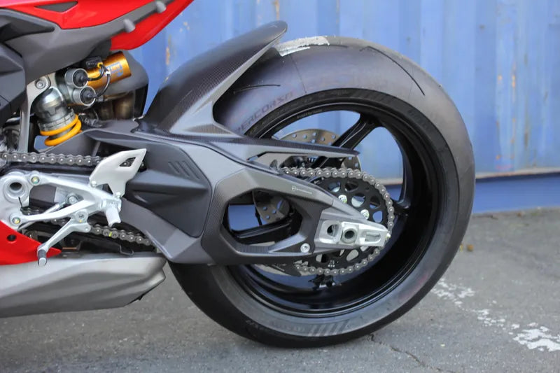 DUCATI 2025-2026 Panigale V4 Swingarm Carbon Fiber Protector (Part Number 96981811AA) for 2026 V4R, SFV4, and DP.