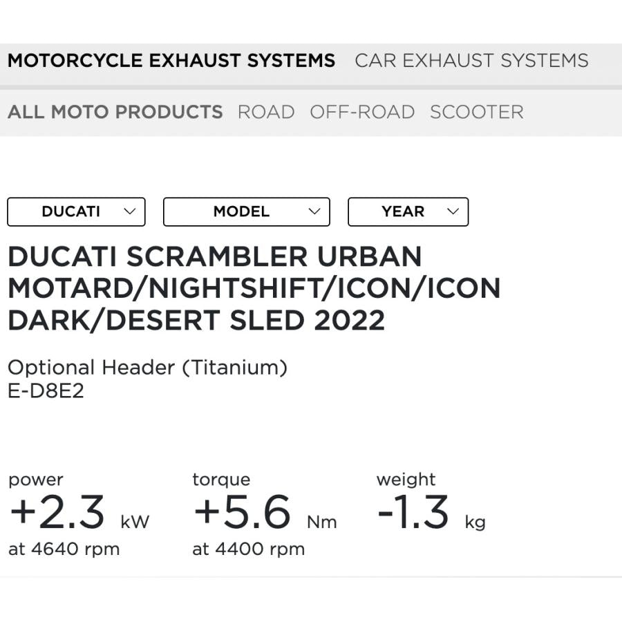 DUCATI Scrambler 800 2021-2022 Racing Titanium Manifold for E-D8E2 Akrapovic s-d8sO6-Isssbl