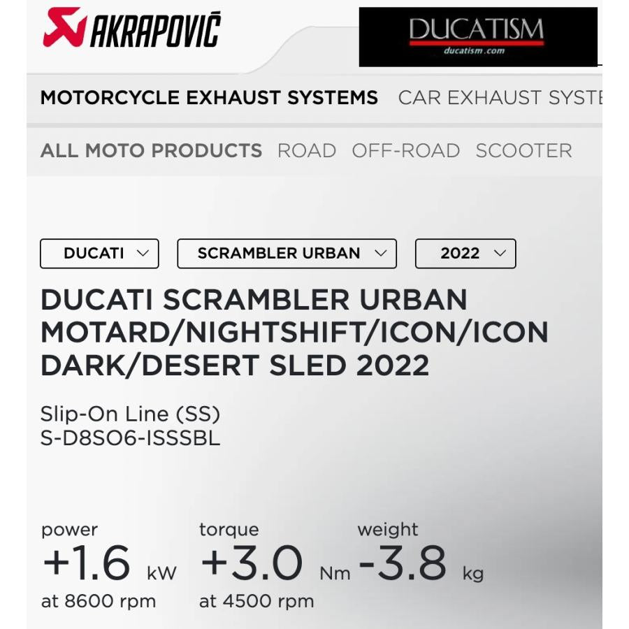Japan stock Ducati Scrambler Nightshift 21-23 Racing silencer Akrapovic S-D8SO6-ISSSBL