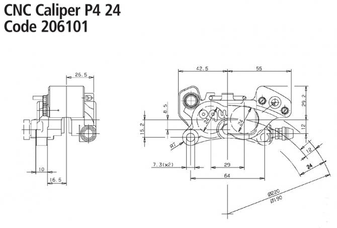 あすつく brembo レーシング  4ピストン 24mm CNCリアキャリパー X206101 ブレンボ純正品 64mmピッチ ハードアルマイト ducati