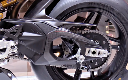 DUCATI 2025-2026 Panigale V4 Swingarm Carbon Fiber Protector (Part Number 96981811AA) for 2026 V4R, SFV4, and DP.