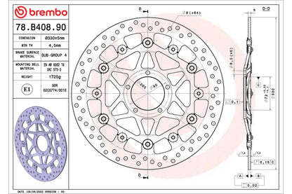 国内予約分 brembo SERIE ORO セリエオロ フローティングブレーキディスクローター  DUCATI パニガーレ V4/1299/1199/S/R 用 330mm 78B40890 ドゥカティ Panigale 2025