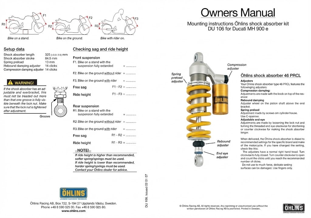 OHLINS rear suspension for Ducati MH900e DU106 (stock in Italy)