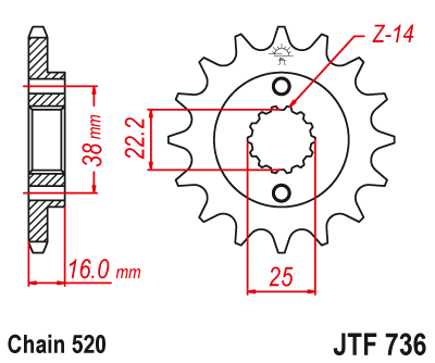 JTスプロケット JTF736-520  フロントスプロケット DUCATI 748 Monster797 900SS Scrambler800 JT Sprockets 14t 15t