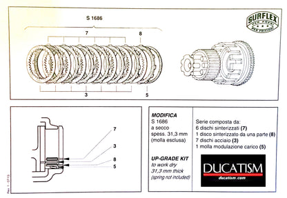 SURFLEX 乾式クラッチディスク 新 S1686 DUCATI 750 F1（2型乾式以降）強化型 /89-90 900SS 旧S1448 ドゥカティ サーフレックス