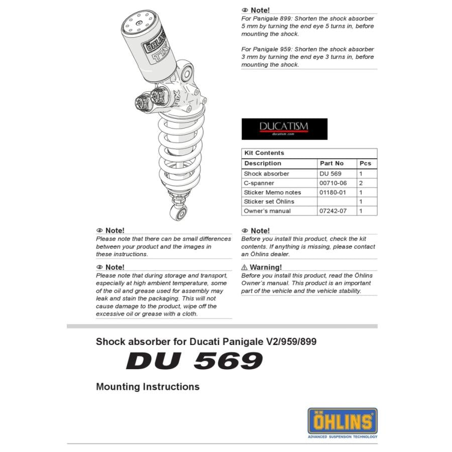 11/18イタリア在庫あり OHLINS DU469 DU569 DUCATI 899/959 Panigale