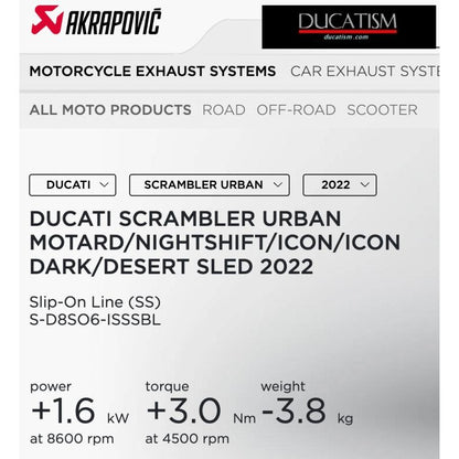 In stock Ducati Scrambler Nightshift 21-22 racing silencer DUCATI Scrambler Nightshift Akrapovic S-D8SO6-ISSSBL