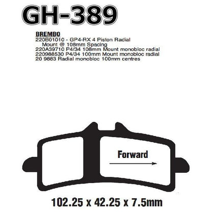 GoodRidge GH389 グッドリッジブレーキパッド brembo ブレンボキャリパー用 PanigaleV4/1299/1199/1198/1098/848